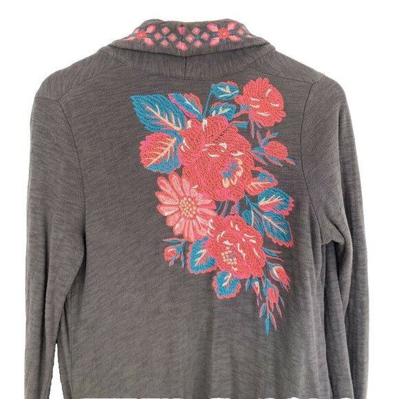 J.JILL XS Duster Cardigan Boho Open Style Floral Embroidered Thick CottonPockets - Picture 5 of 10